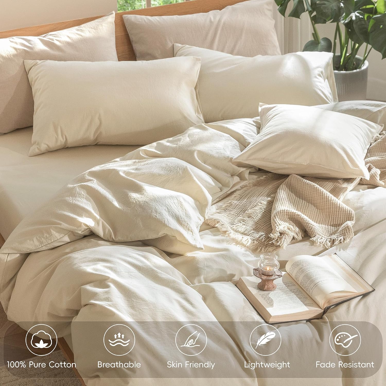 MooMee Duvet Cover Set 100% Washed Cotton Linen Like Twin