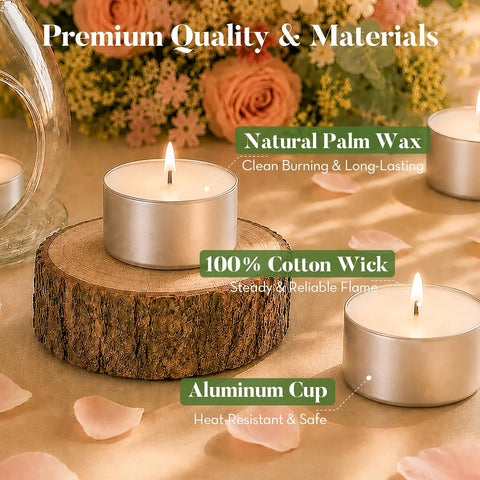 Ashlux 300-Pack Unscented Palm Wax Tea Lights Candles,8 Hours Burn