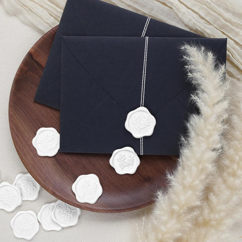 UNIQOOO Wax Seal Stickers - Eucalyptus Wedding Invitation Envelope Seal Stickers, 50 Pcs Self- Adhesive Snow White Stickers, Perfect for Invitation, Christmas, Gift Wrapping