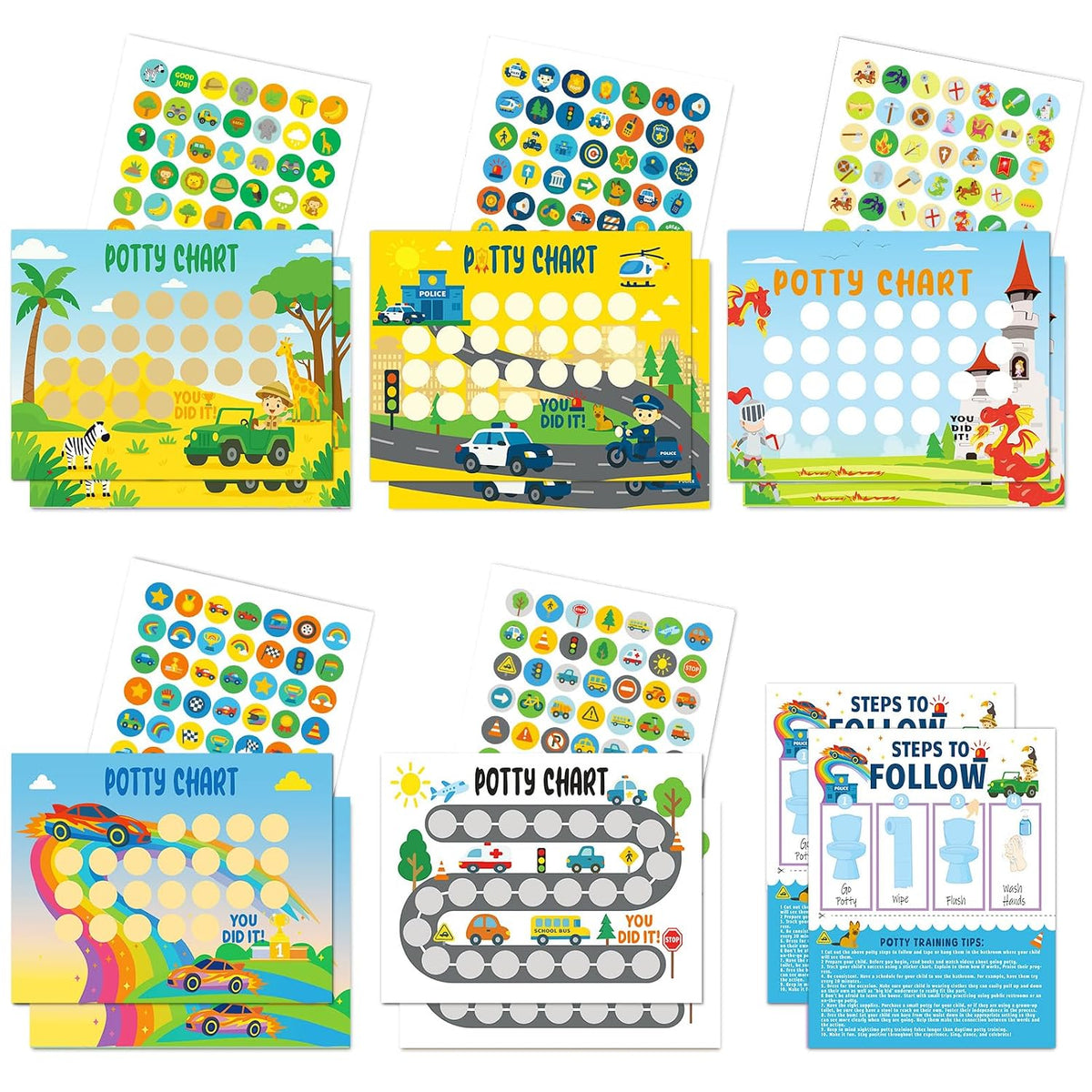 Potty Training Chart for Toddler Potty Training Sticker Chart 5 Fun Styles 17 PCS Potty Chart for Boys with Stickers Stickers for Kids Potty Training Reward