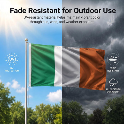 DMSE Ireland National Flag, 2ft x 3ft - Fade-Resistant Outdoor & Indoor Flag - Quad-Stitched Fly End & Heavy-Duty Brass Grommets (2ft x 3ft)