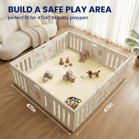 Huloo Sleep Ultra Soft Baby Play Mat for Floor,1.3" Thick Elasti-Foam 47x47 Play Mat for Playpen,Water-Repellent Coral Velvet for Tummy Time, Non-Slip Backing Safe for Toddlers & Infants（Vanilla）