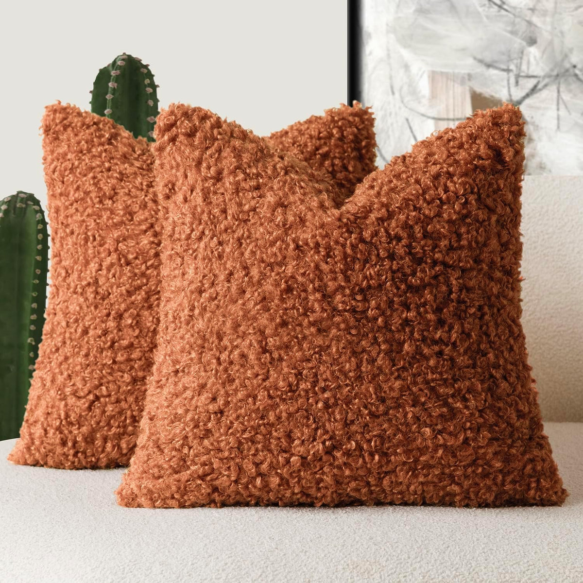 Foindtower Decorative Fuzzy Faux Fur Throw Pillow Covers 26x26 Burnt Orange