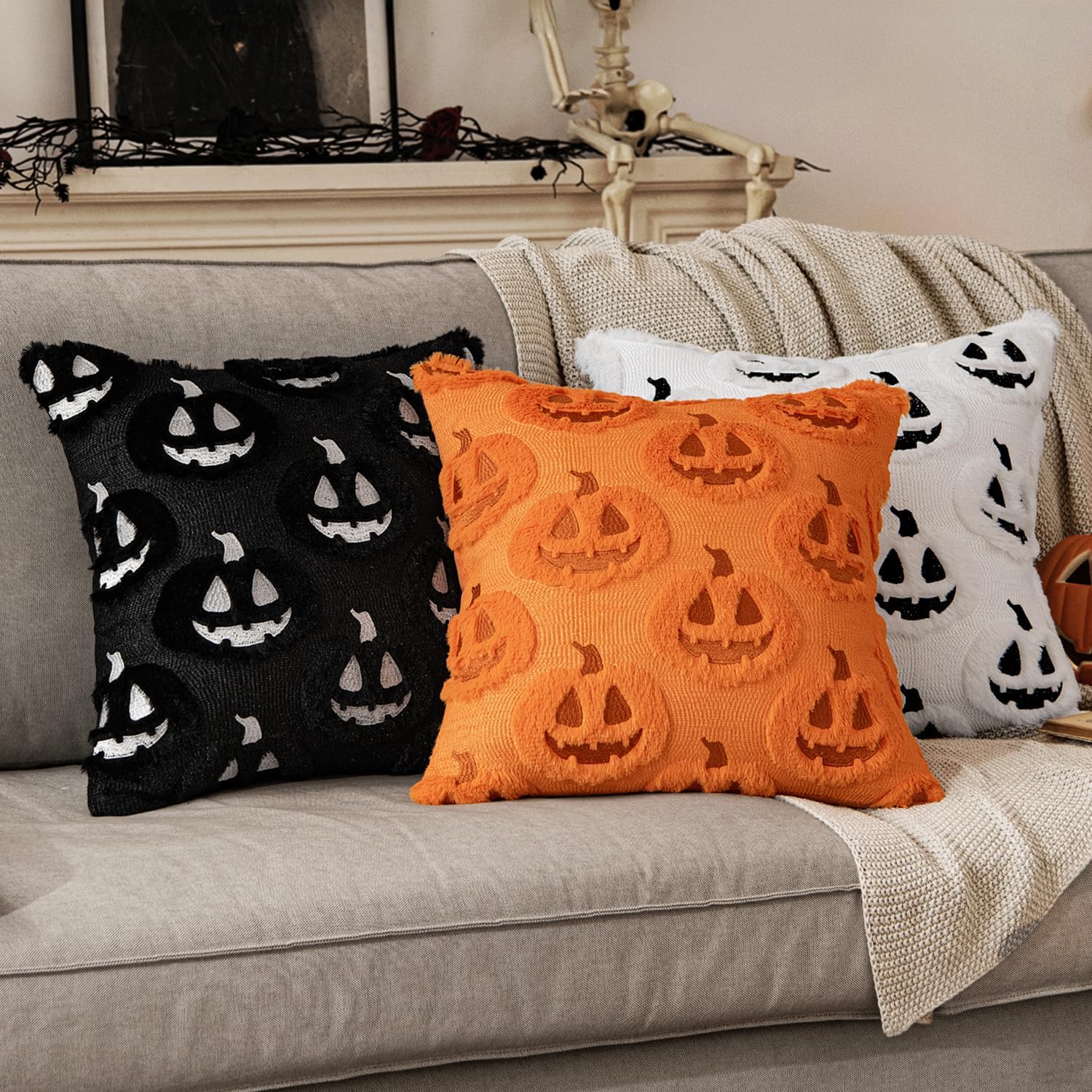 MIULEE Halloween Fall Thanksgiving Ghost Throw Pillow Covers 18x18 Black