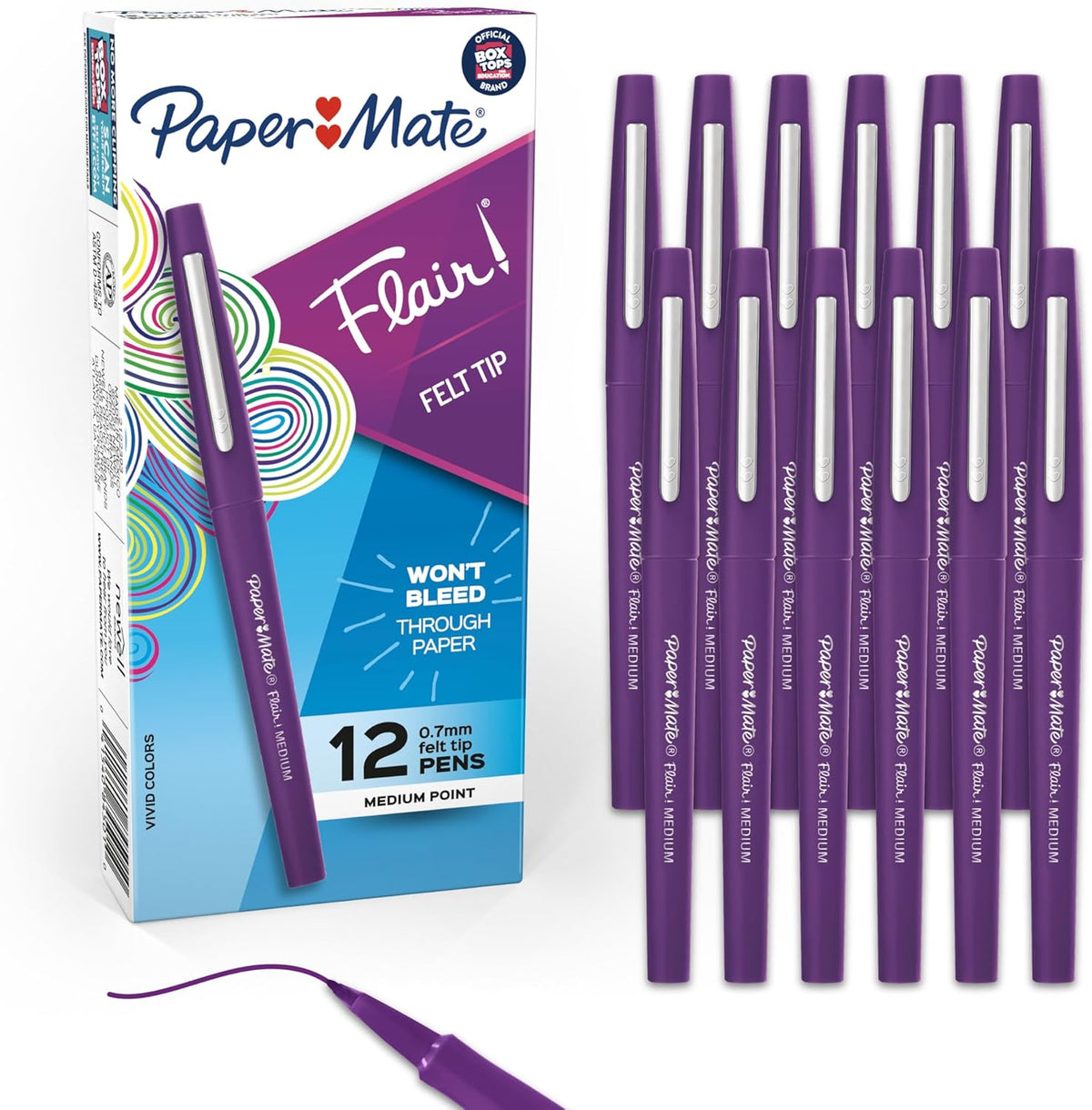 Paper Mate Flair Felt Tip Pens, Medium Point (0.7mm), Vivid Purple, 12 Count - For Teachers, Students, Classroom Use, Note-Taking, Arts & Crafts