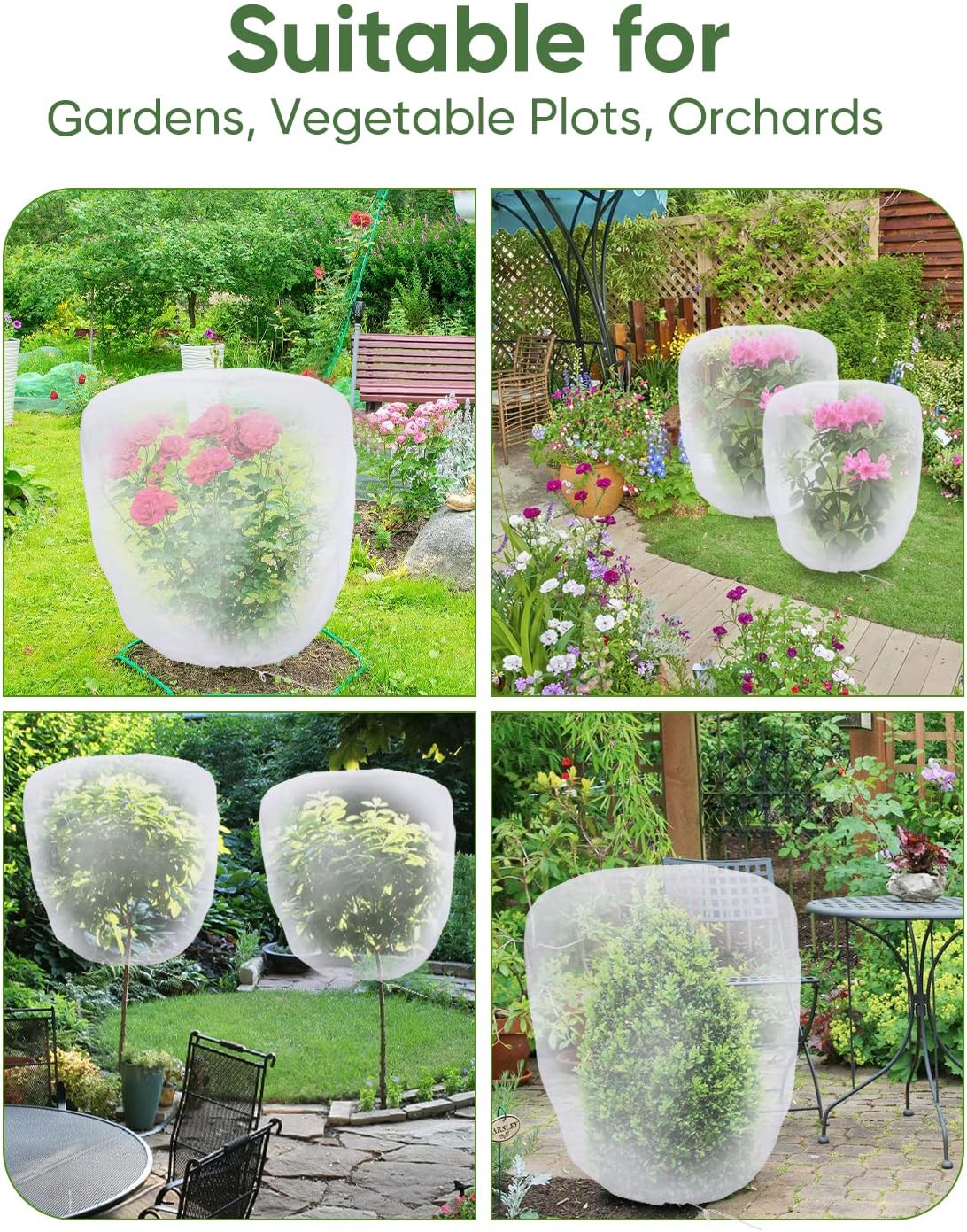 Bird Netting for Garden Protection - 4 Pack Garden Netting Pest Barrier with Drawstring,Mosquito Net Tomato Protective Cover Garden Plant Netting for Blueberry Bushes (5Ft x 4Ft+3.2FT x 2.7FT/4PACK)