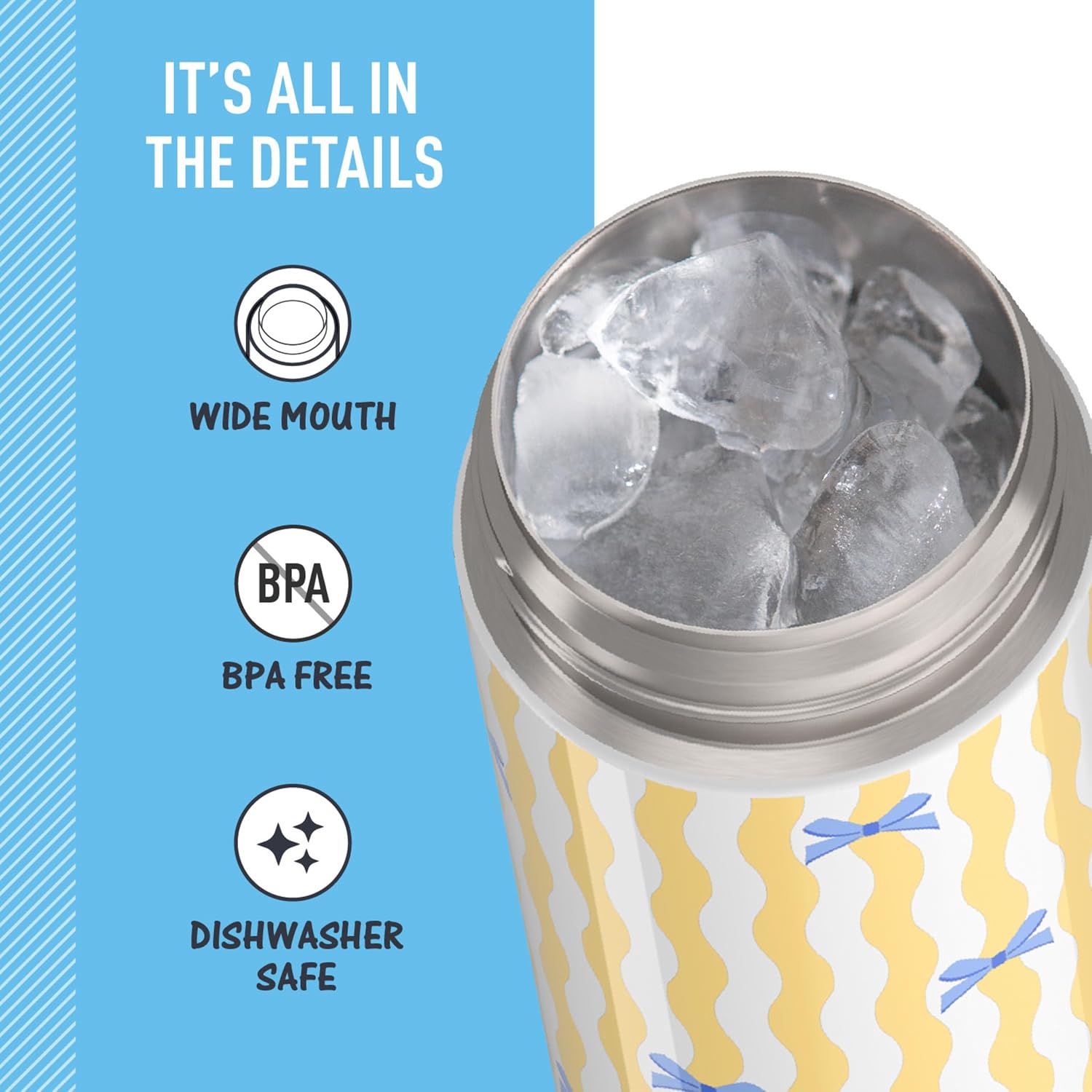 THERMOS FUNTAINER Water Bottle with Spout, 16oz, Wavy Bows