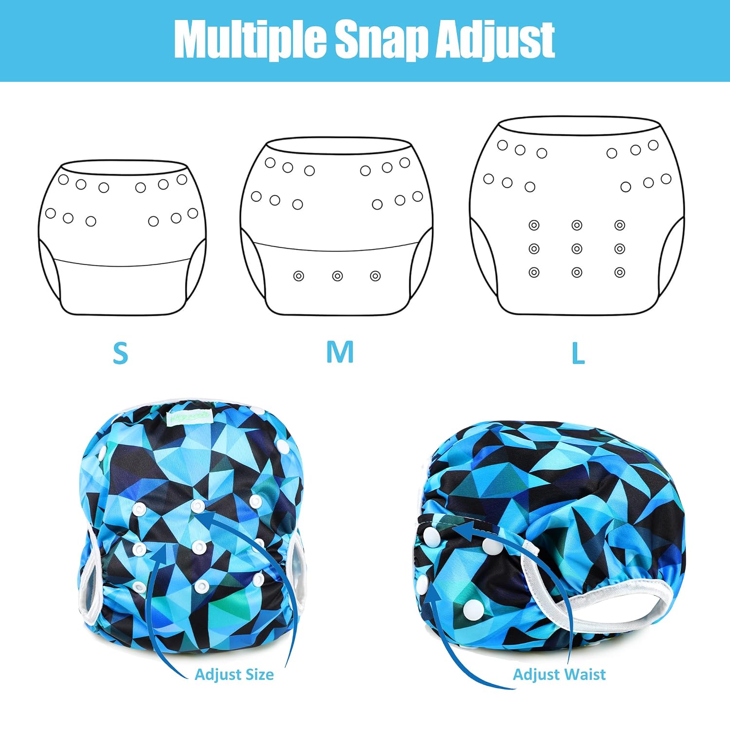 wegreeco Baby & Toddler Snap One Size Adjustable Reusable Baby Swim Diaper (Abstract Geometrical Blue,Small,3 Pack)