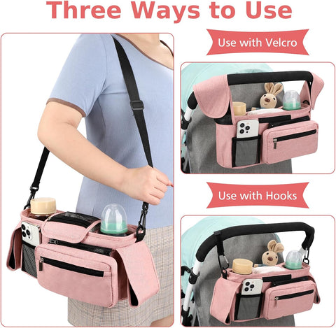 Accmor Universal Stroller Organizer with Insulated Cup Holder, Detachable Phone Bag Shoulder Strap, Stroller Caddy Bag for UPPAbaby, Baby Jogger, Graco, Umbrella & Most Strollers