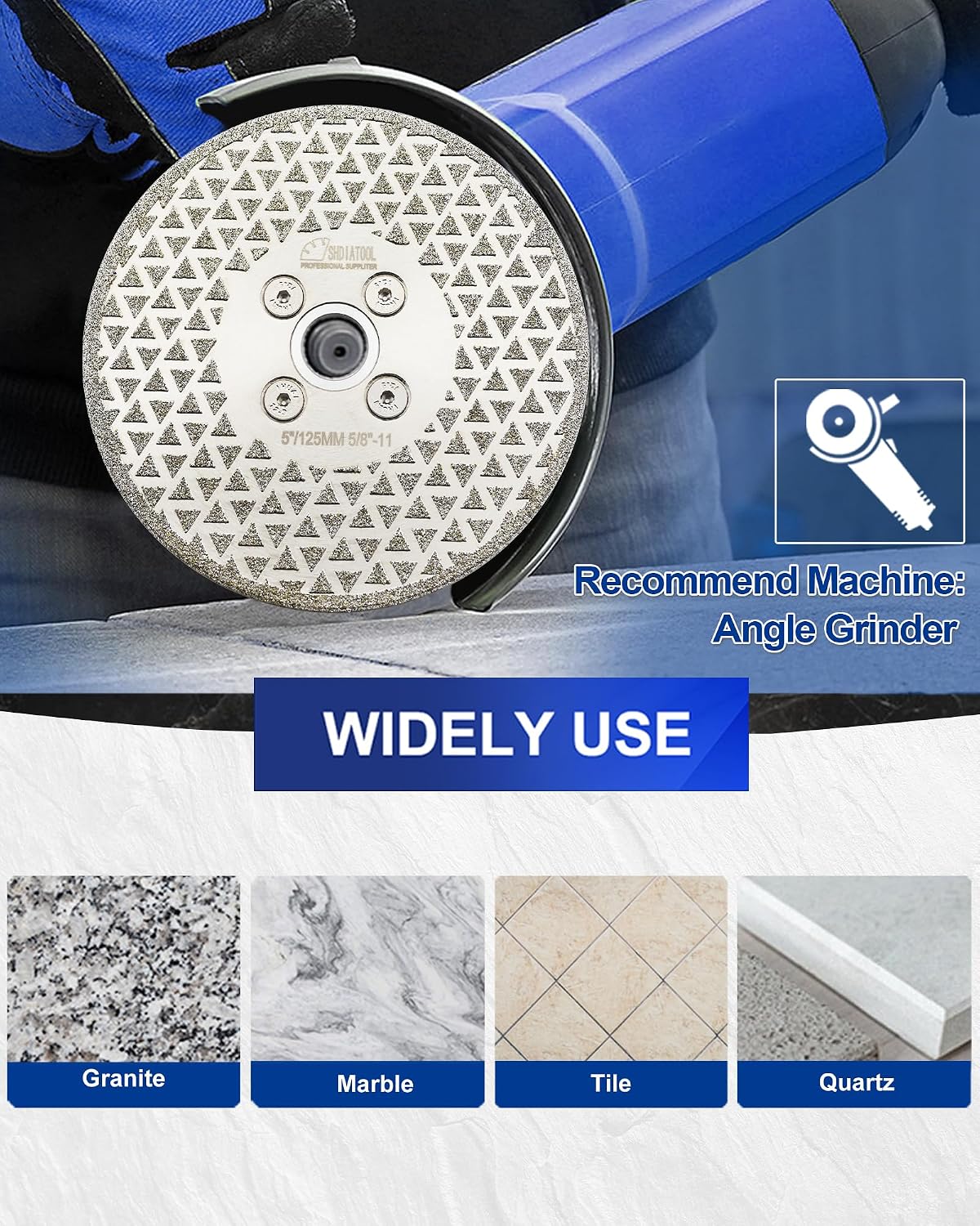 SHDIATOOL 5 Inch Diamond Grinding Disc Cutting Wheel 5/8-11 Arbor for Stone