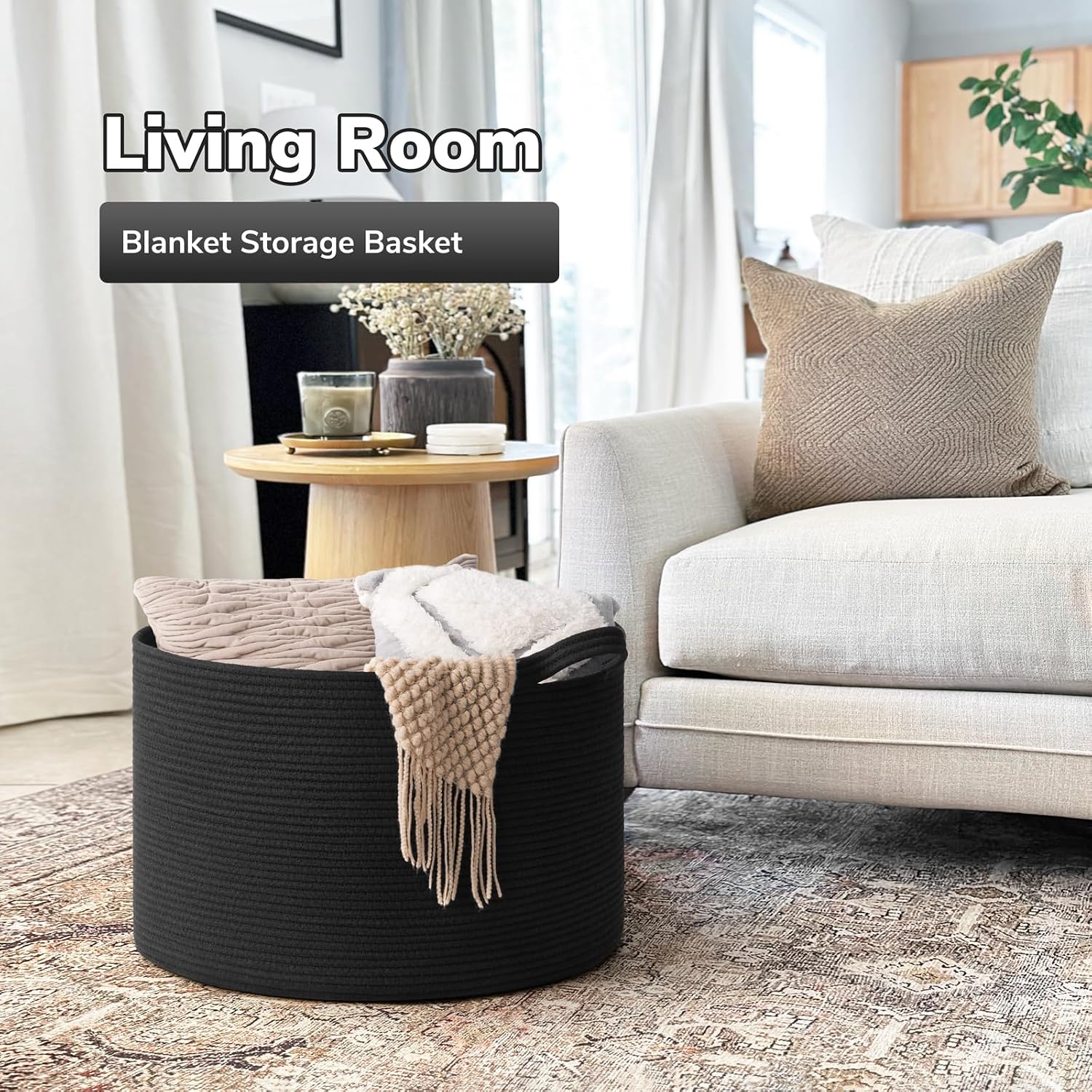 Goodpick Large Woven Dirty Clothes Basket for Nursery & Living Room, 65L
