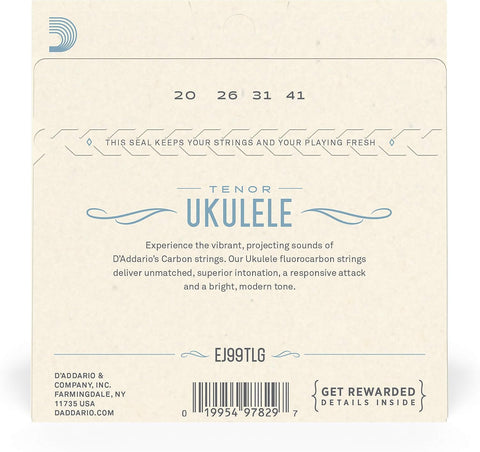 D'Addario Ukulele Strings Fluorocarbon Tenor EJ99TLG Low-G, 4-String Set
