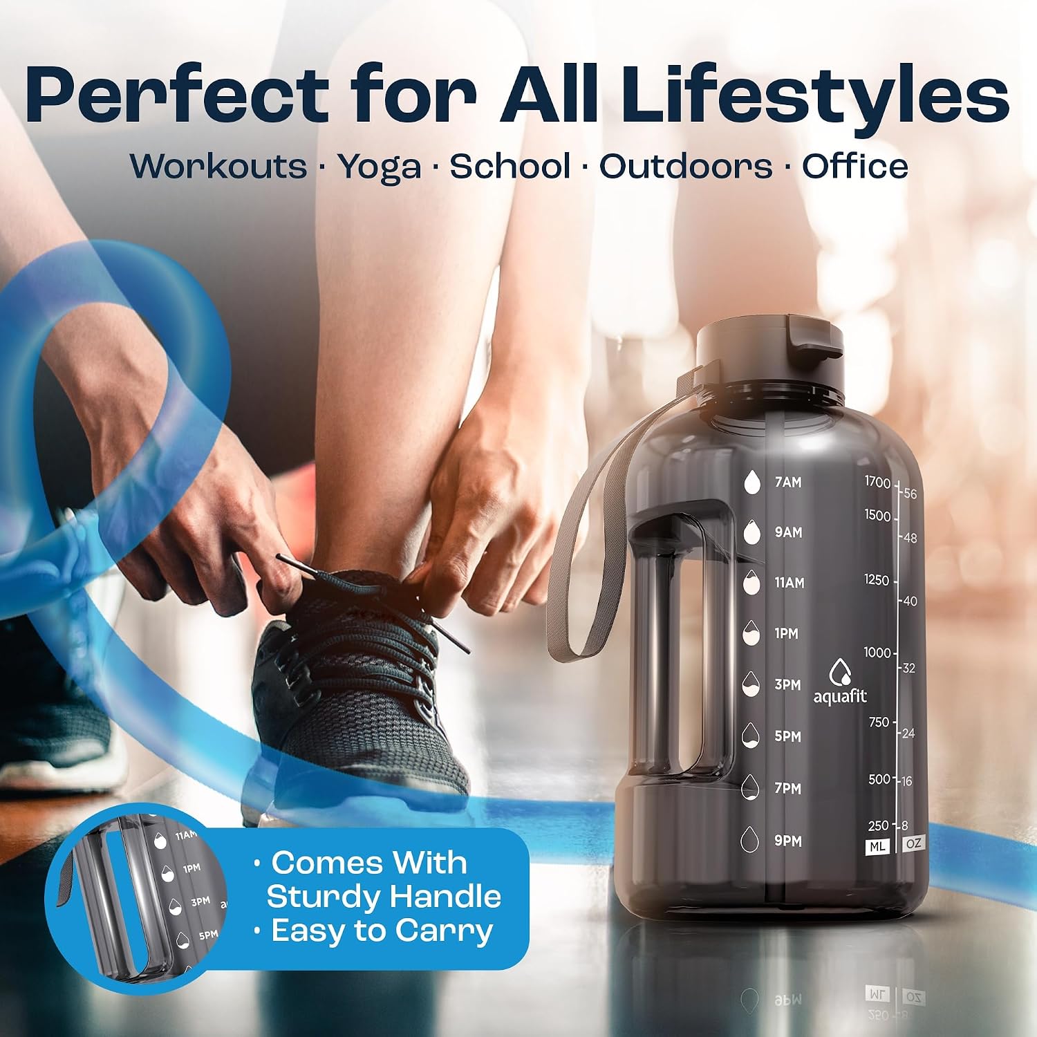 AQUAFIT Half Gallon Water Bottle with Time Marker