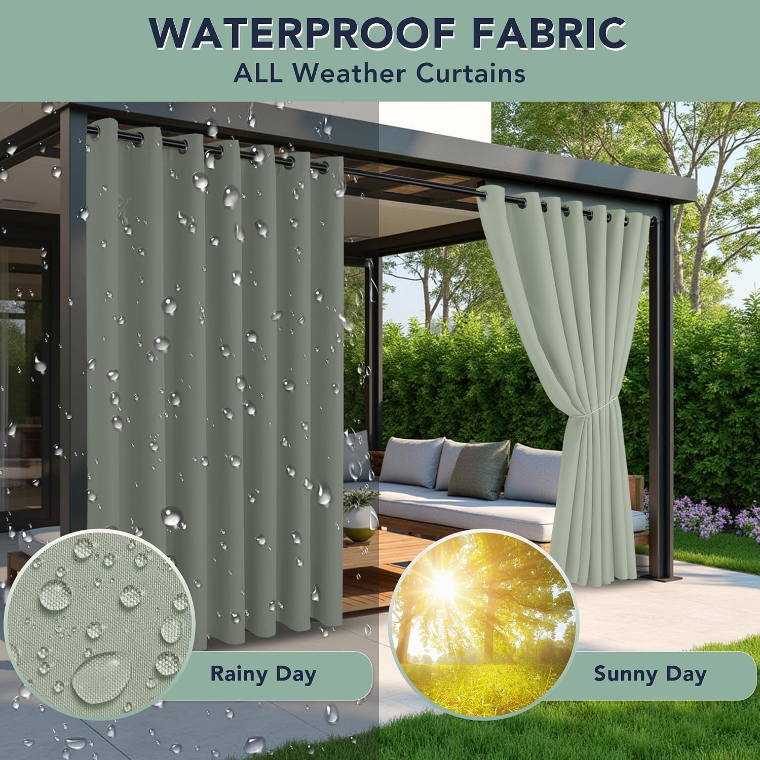 Patio Curtains Outdoor Waterproof, 6-Panels, Privacy Drapes