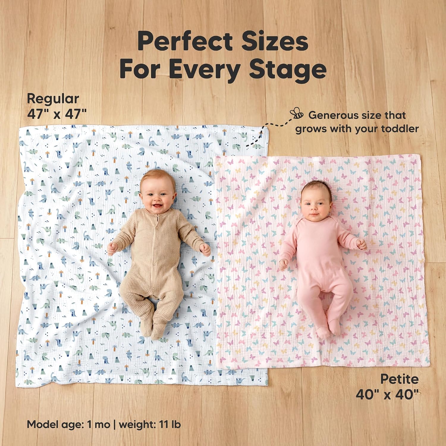 3pk Muslin Swaddle Blankets for Newborns Boys, Girls (Soft White, 47x47)