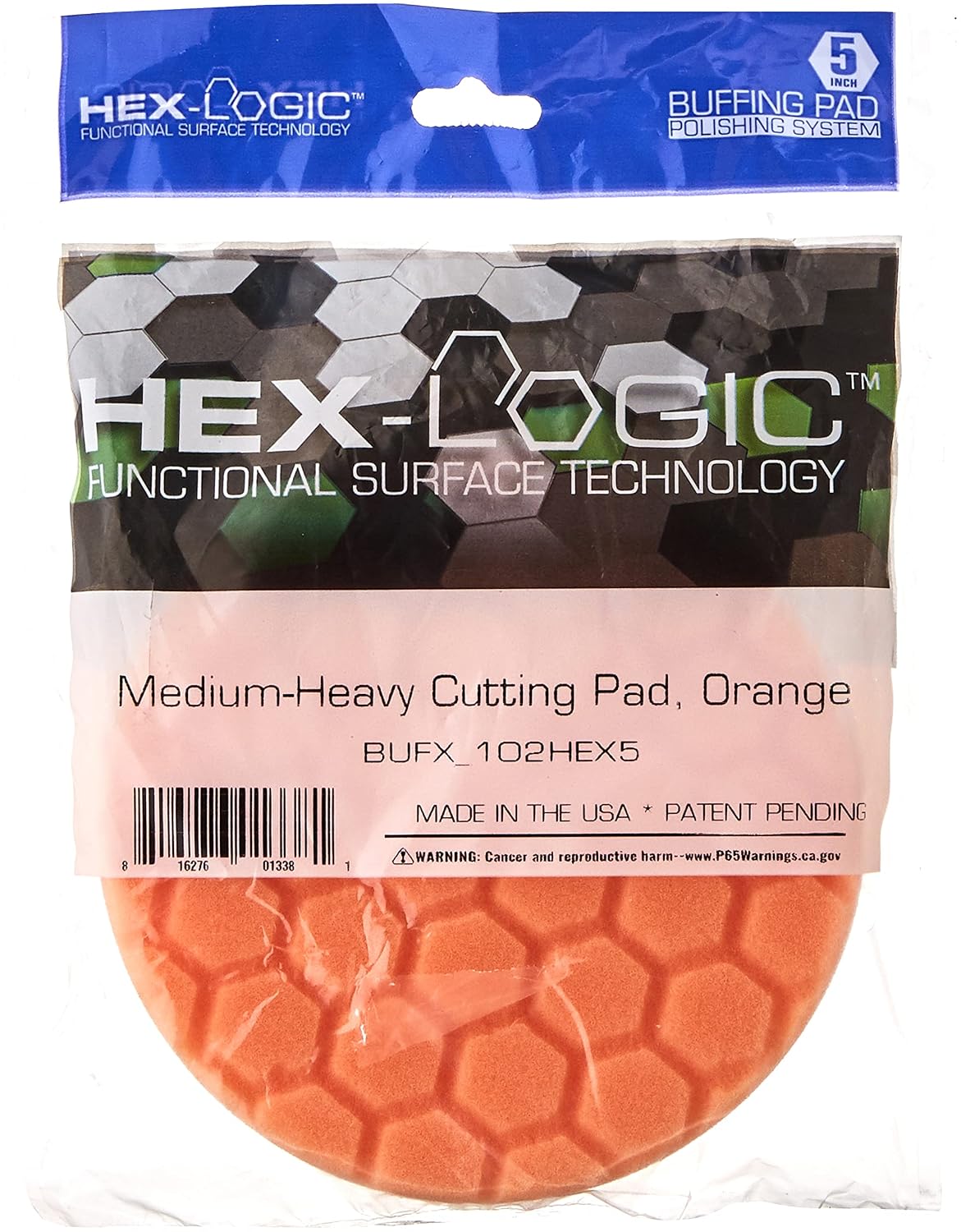 Chemical Guys, Hex-Logic Medium-Heavy Cutting Foam Pad, Orange, 5.5 inch