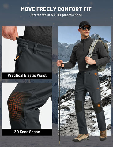TACVASEN Men's Snow Ski Pants Fleece Lined Winter Insulated Hiking Work