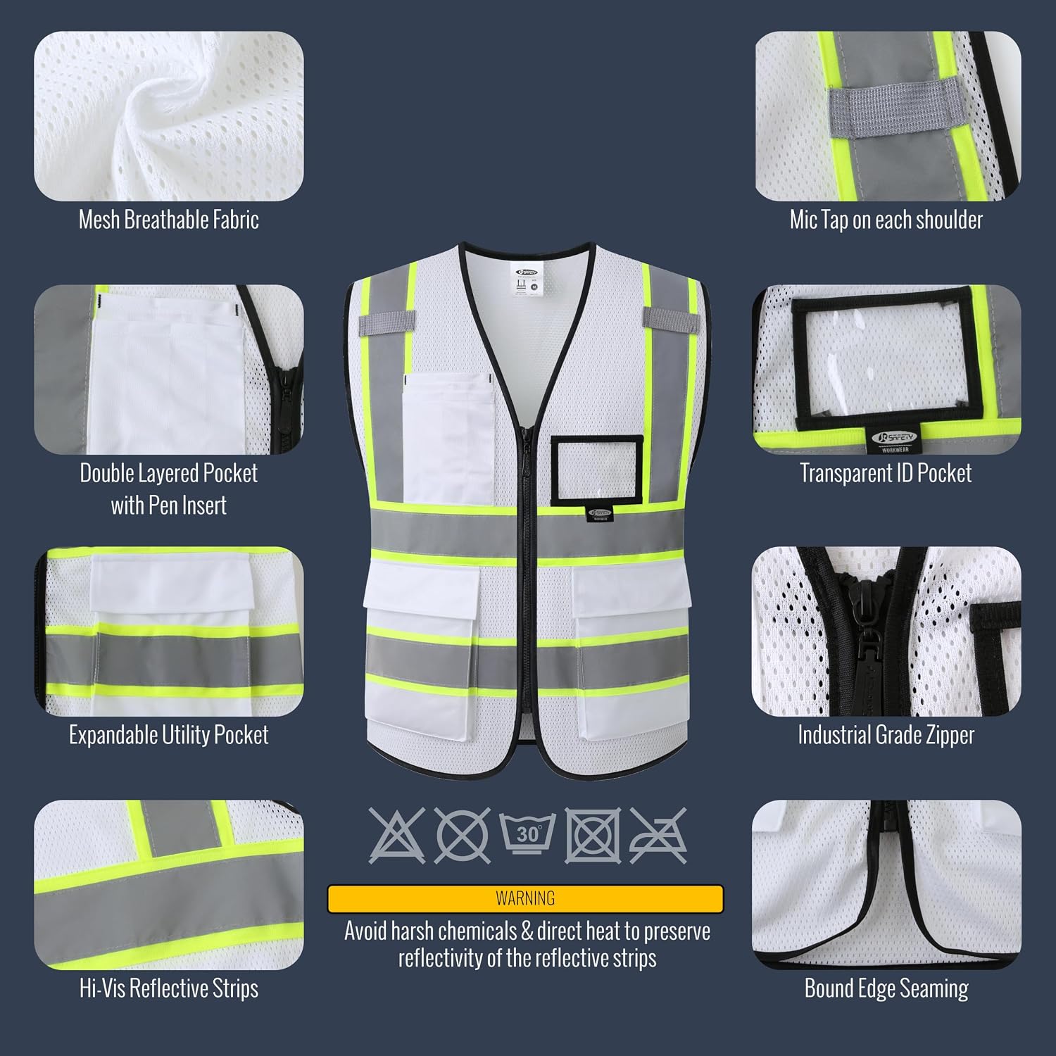 JKSafety Safety Vest for men women Hi Vis Vest with Pockets and Zipper High Visibility Reflective Vests BX320