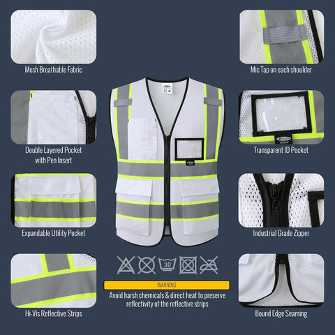 JKSafety Safety Vest for men women Hi Vis Vest with Pockets and Zipper High Visibility Reflective Vests BX320