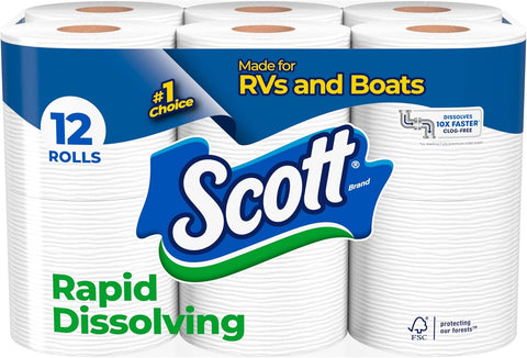 Scott Rapid-Dissolving Toilet Paper, 12 Double Rolls, 231 Sheets per Roll
