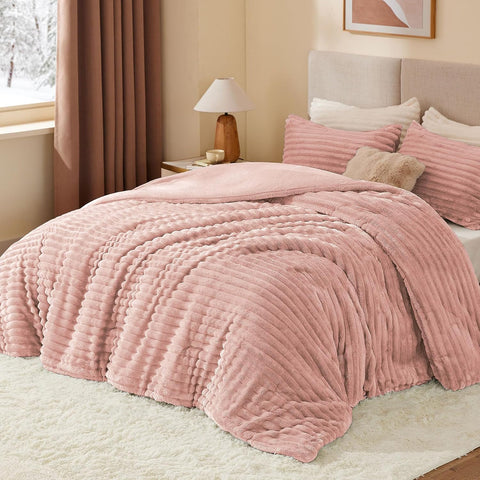 BEDELITE Fleece Twin/Twin XL Comforter Set, Fluffy Bed Set, Dusty Pink