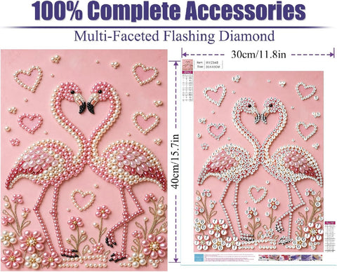 JFYHAB Flamingo Diamond Art Pearl Painting Kits for Adults, 5D Special Shape Diamond Art Kits for Couple Flamingo, DIY 3D Plastic Pearls Painting Kit for Home Decoration 12 X 16 Inch