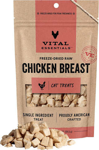 Vital Essentials Freeze Dried Cat Treats, Chicken Breast, 2.1 oz Bag