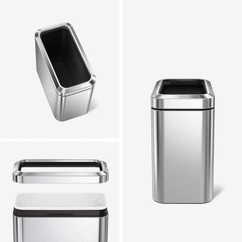 simplehuman Slim Open Can, 25L / 6.6 Gallon Commercial Office Trash Can for Conference Rooms, Hotel Rooms, Reception, Heavy Duty Stainless Steel, ADA-Compliant, Brushed Stainless Steel