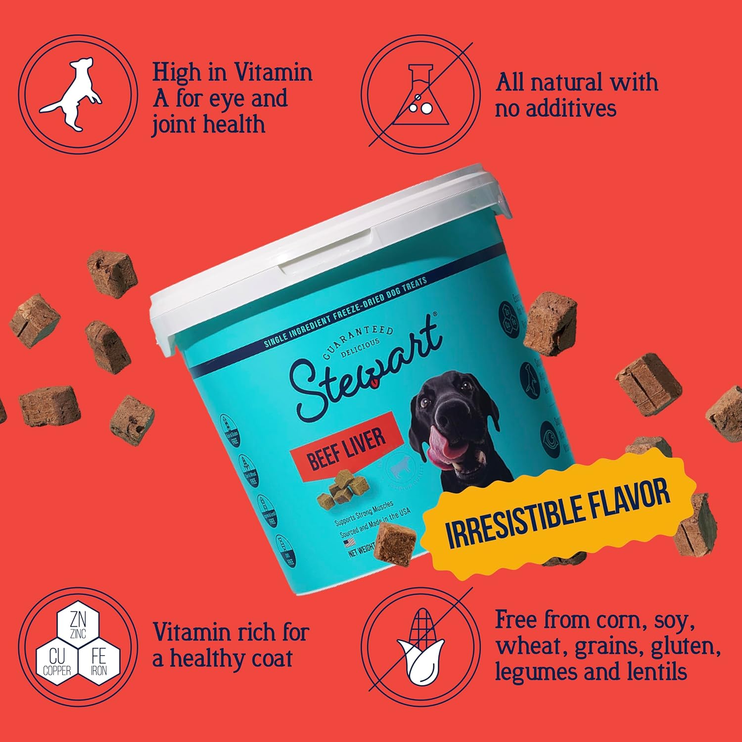 Stewart Freeze Dried Dog Treats, 100% Beef Liver, 21 oz Tub