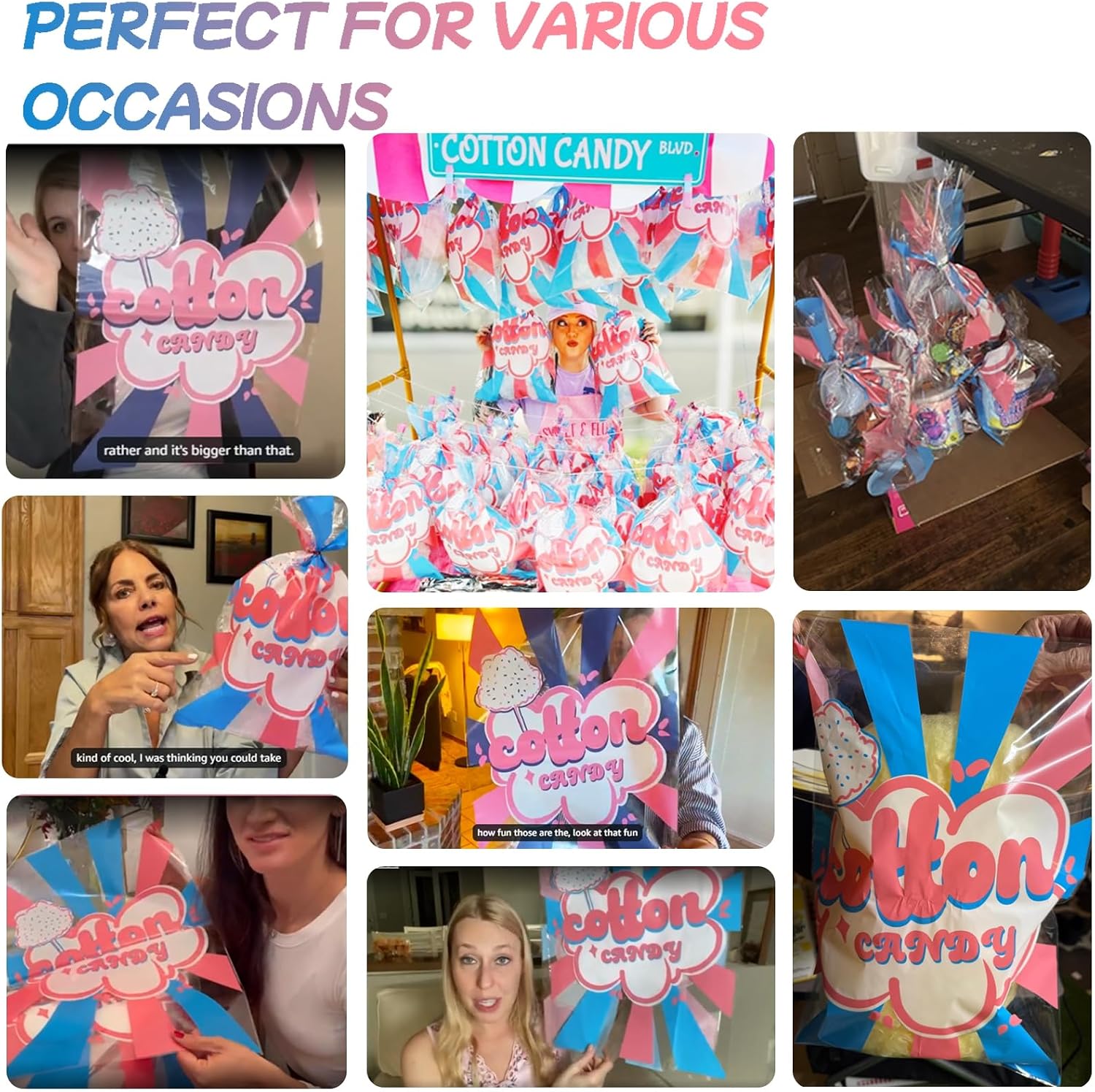 25 Pcs Cotton Candy Bags with Ties, 11.5 x 18.5 Inches
