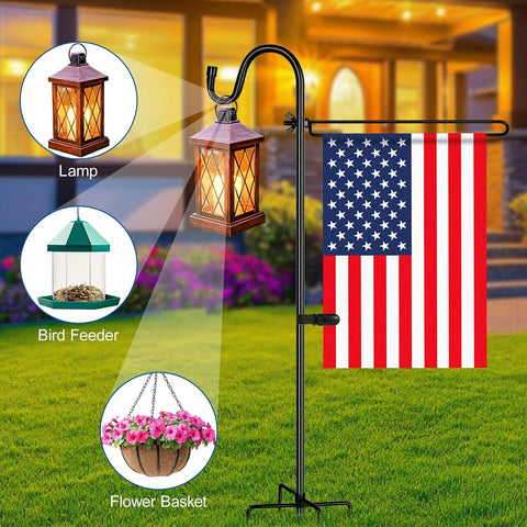 Garden Flag Holder with Shepherds Hook,Double Hoop Design Garden Flag Stand with 5 Prong Base,Yard Flags Holder with Clip (No Flags) for Outside House,Yard Decorations Outdoor