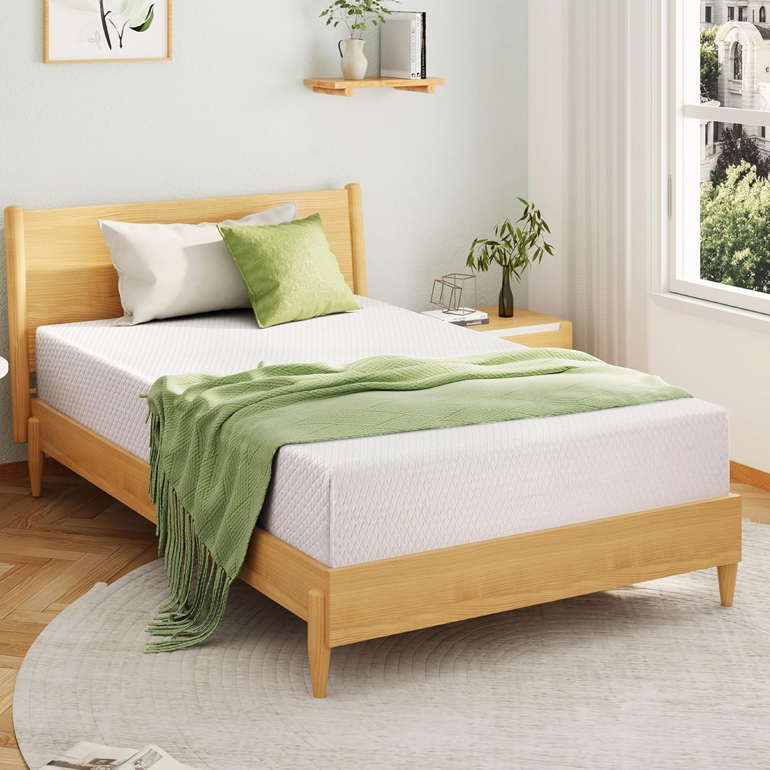EGOHOME Full Size Memory Foam Mattress 8 Inch, Green Tea, Medium Firm