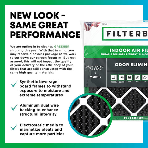 Filterbuy 20x30x1 Air Filter MERV 10 Odor & Allergy Defense (2-Pack)