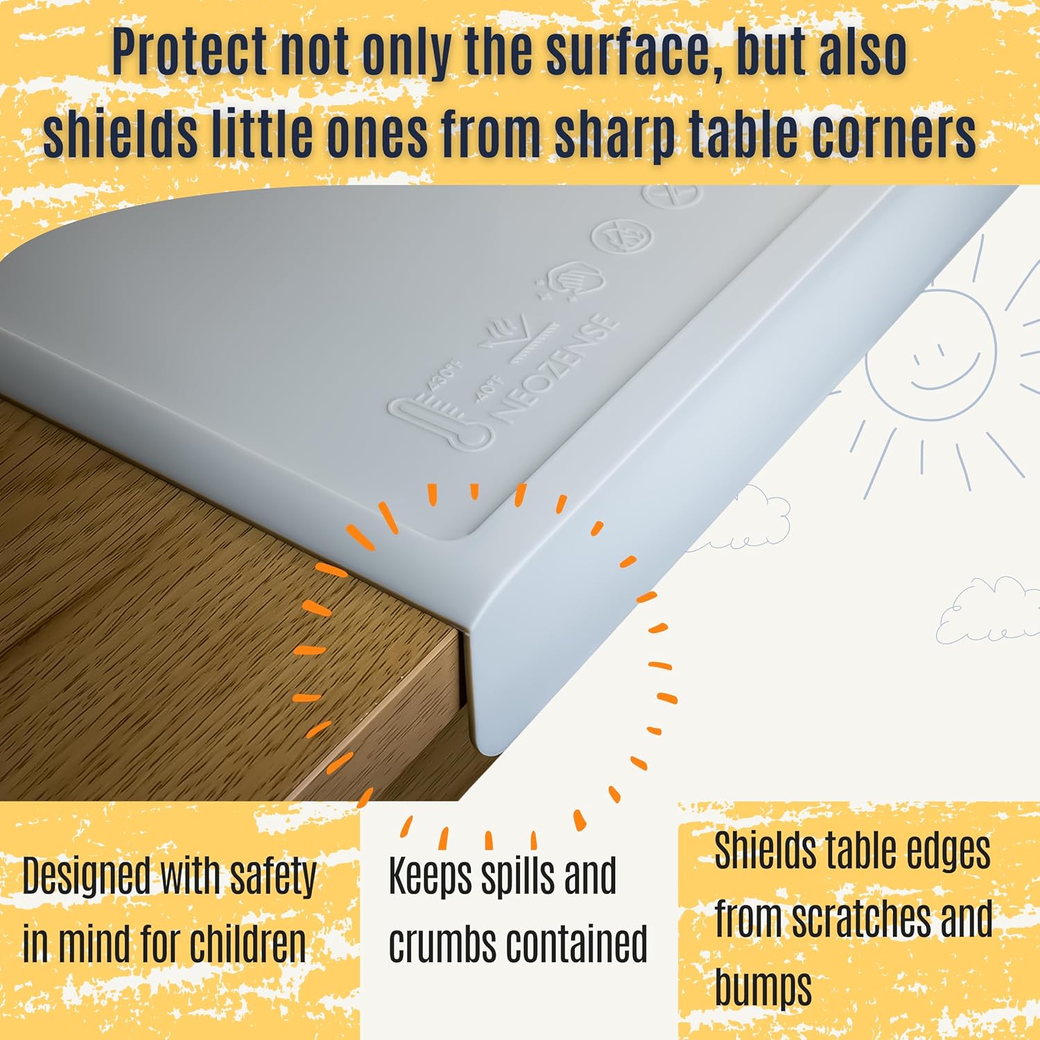 Silicone Placemats for Toddlers & Kids with Angle-Protective Safety Edge – Baby Placemats for Restaurants & Dining Table – Non-Slip & BPA-Free Food Mat – 1.5mm Thick, 18"x12", Cloud Gray