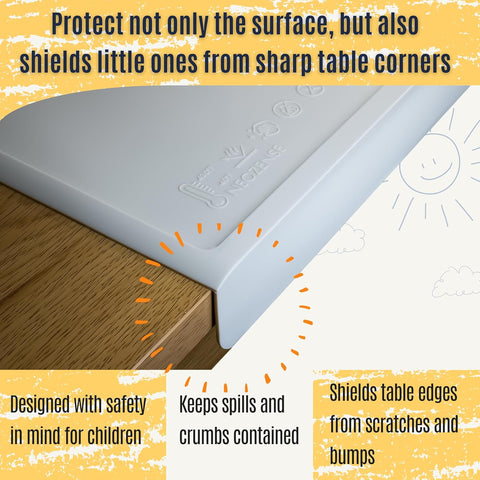Silicone Placemats for Toddlers & Kids with Angle-Protective Safety Edge – Baby Placemats for Restaurants & Dining Table – Non-Slip & BPA-Free Food Mat – 1.5mm Thick, 18"x12", Cloud Gray