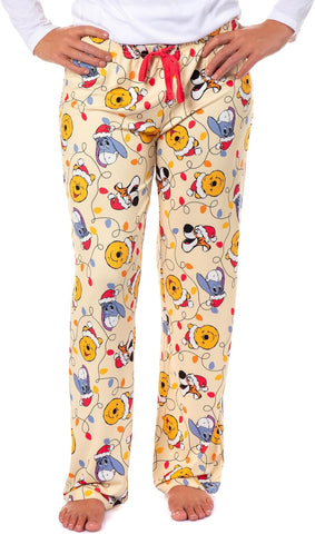 Disney Winnie The Pooh Women's Holiday Lights Character Design AOP Adult Lounge Sleep Pajama Pants