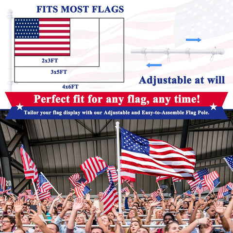PHITRIC Flag Pole Kit, Tangle Free Spinning Stainless Steel Rustproof Flagpole for 3x5 Sports Fan Outdoor Flags for Outside House (White, 5FT, with Bracket)