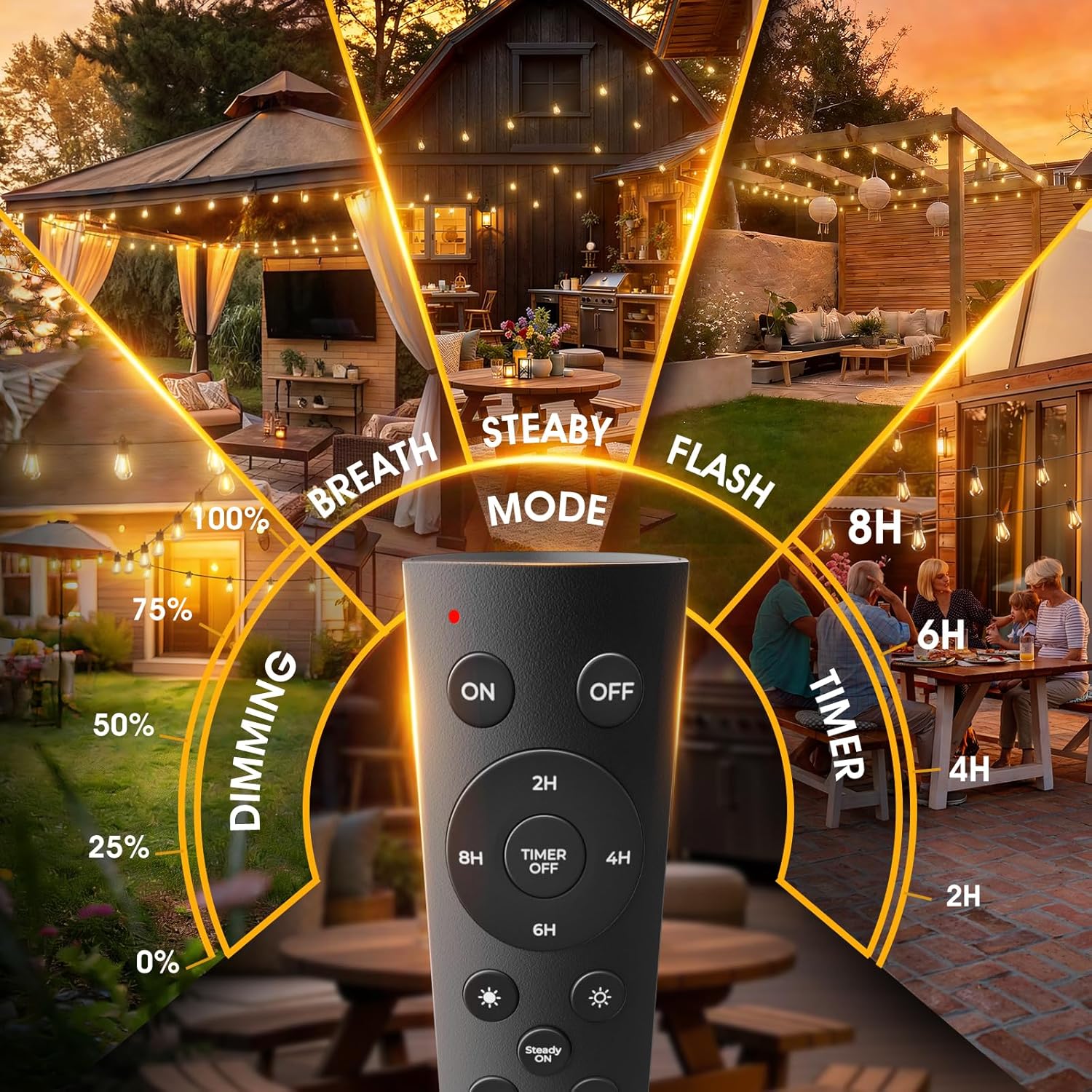 addlon 50FT LED Outdoor String Lights, Waterproof Dimmable Bulbs for Patio