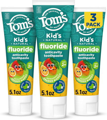 Tom's of Maine Natural Kids Fluoride Toothpaste, Orange Mango, 3Pk, 5.1 oz