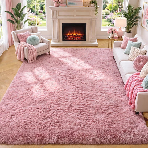 ONASAR Blush Rugs for Living Room Bedroom, Fluffy 5x8 Bedside Area Rug, Soft Plush Shaggy Indoor Floor Carpet for Nursery Kids Girls Boys Teen Dorm Home Office Decor Aesthetic