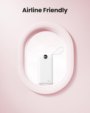 Portable Power Bank, 10000mAh Slim Portable Charger with Built-in Cables, External Battery Pack 5 Outputs 2 Inputs LED Display Compatible with iPhone/Android & More (White)