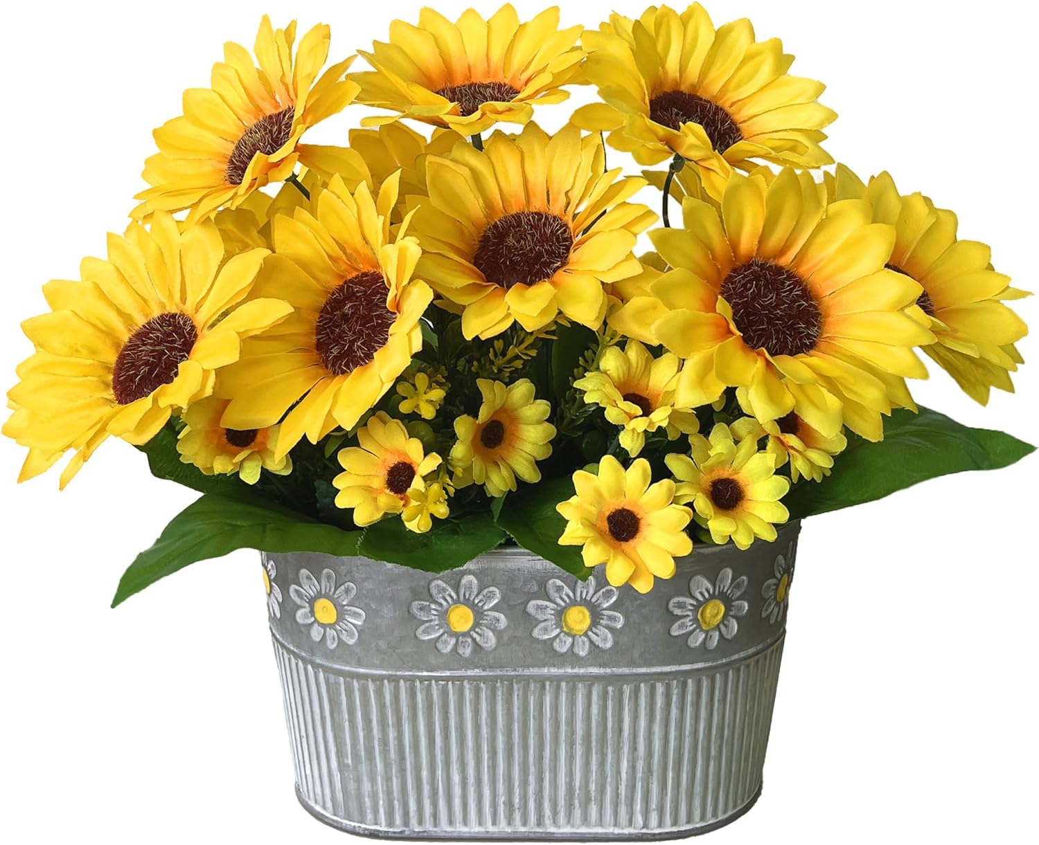 Artificial Flowers Fake Sunflowers in Pot, Faux Silk Flowers Floral Table Centerpiece Decoration, Rustic Potted Greenery for Farmhouse Home Décor