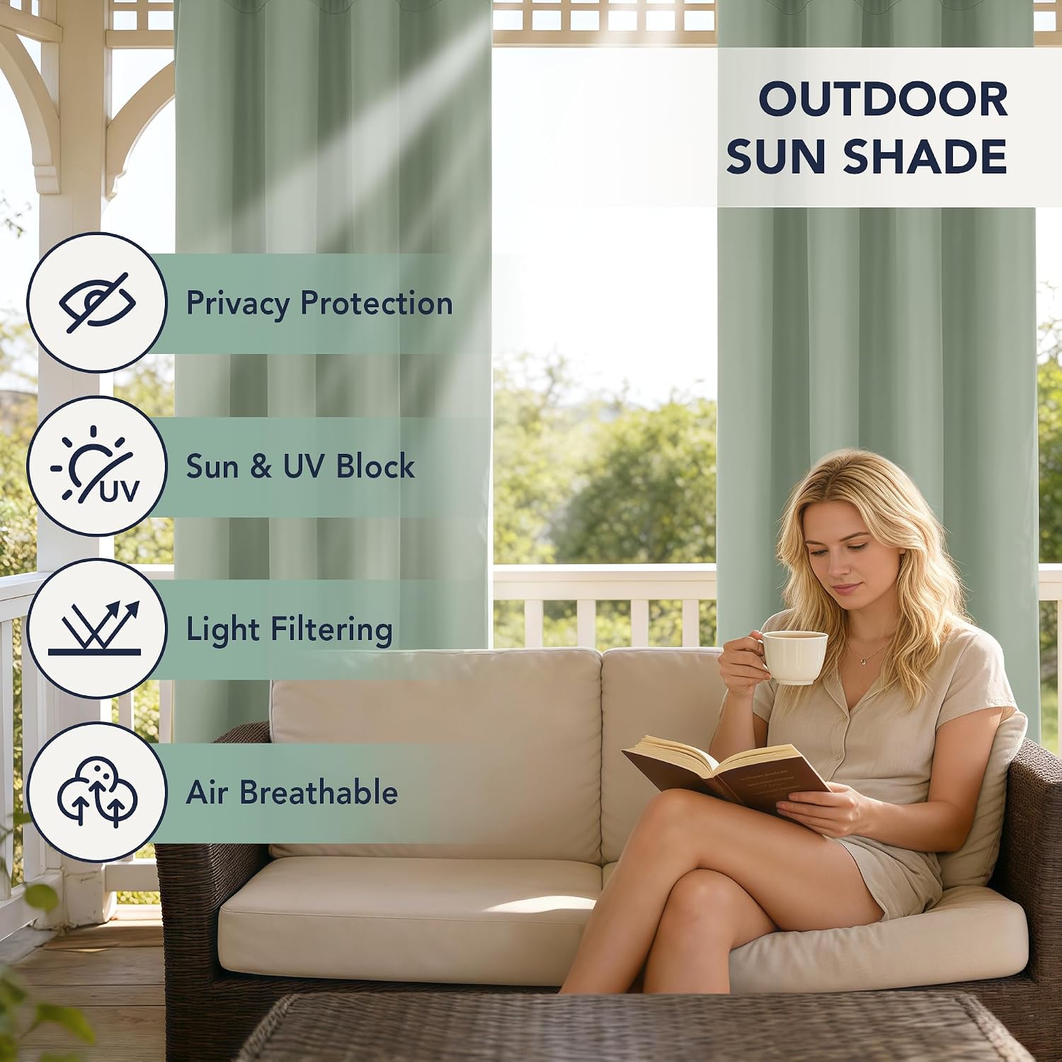 Patio Curtains Outdoor Waterproof, 6-Panels, Privacy Drapes