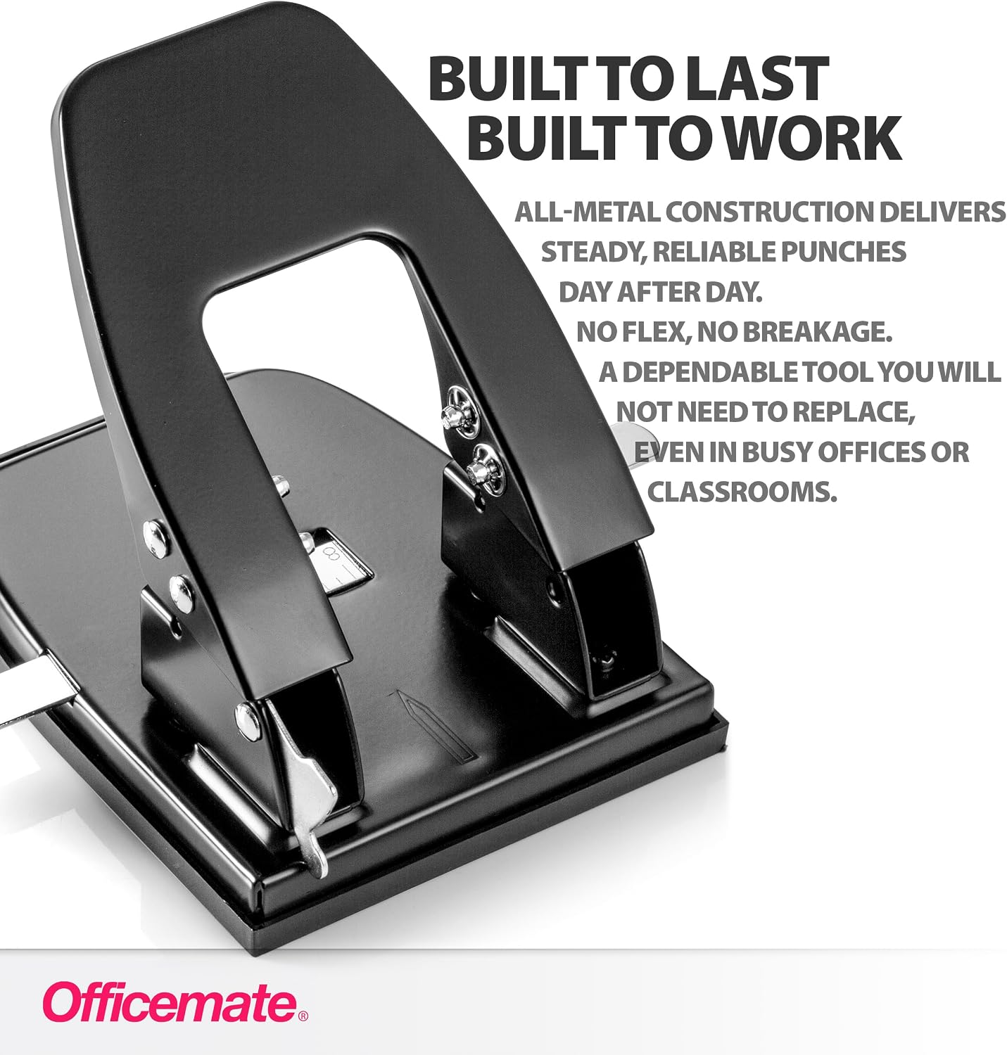 Officemate 2 Hole Punch - 30 Sheet Capacity, Manual Paper Punch with Adjustable Paper Guide, Durable Metal Construction, Removable Chip Tray, Black
