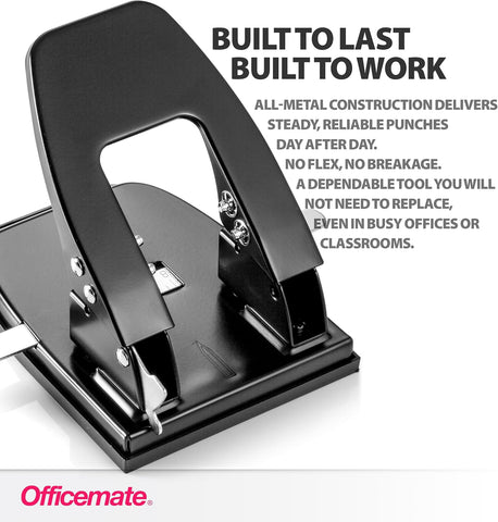 Officemate 2 Hole Punch - 30 Sheet Capacity, Manual Paper Punch with Adjustable Paper Guide, Durable Metal Construction, Removable Chip Tray, Black
