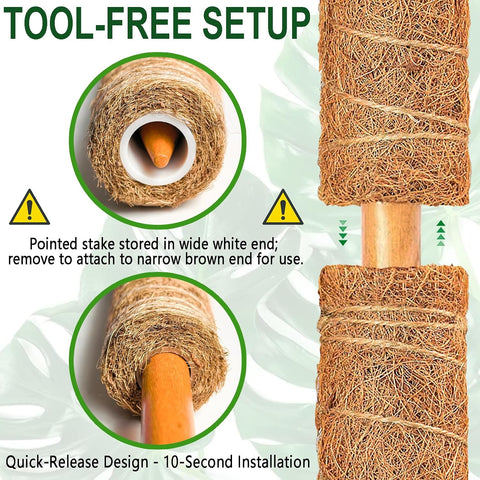 Soupiar 4 Pack 22 Inch Stackable Moss Pole - Thick & Sturdy Natural Coir Totem Plant Support & Garden Stakes for Monstera & Pothos, Indoor Climbing Vining Houseplants, 70" H Max