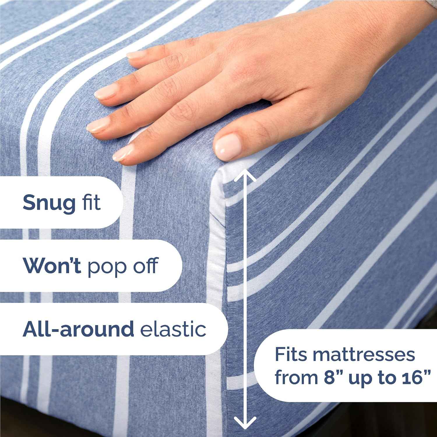 Full Size 4 Piece Sheet Set - Breathable & Cooling Sheets - Blue Stripes