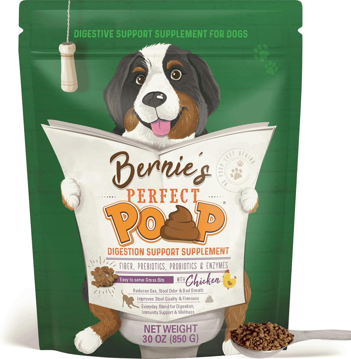 Bernie's Perfect Poop 4-in-1 Dog Digestion Supplement, Chicken, 30 oz