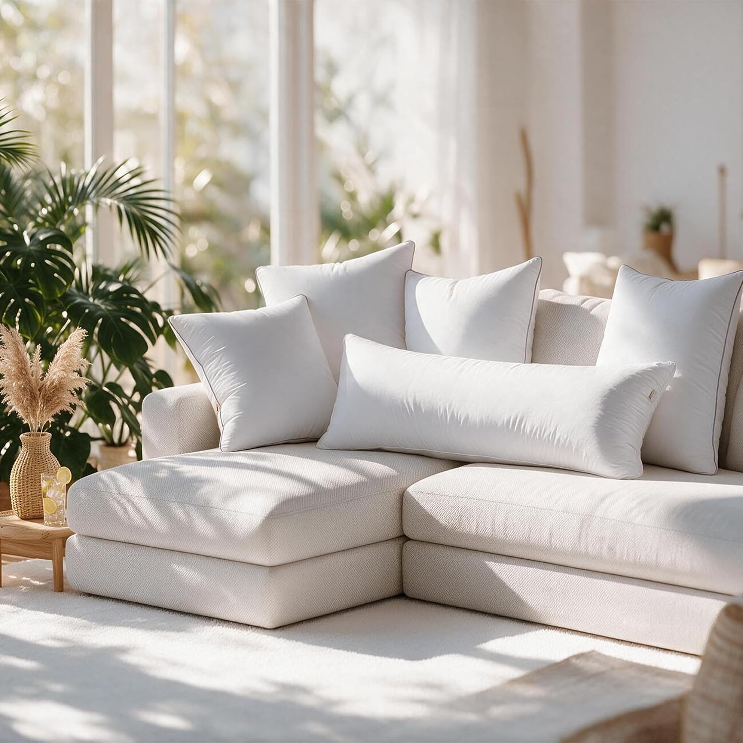FAVRIQ 14 x 22 Pillow Inserts (Set of 2) - Premium Square Interior Sofa Throw Pillow with 100% Cotton Cover - Decorative Pillow Insert Pair - White Couch Pillow