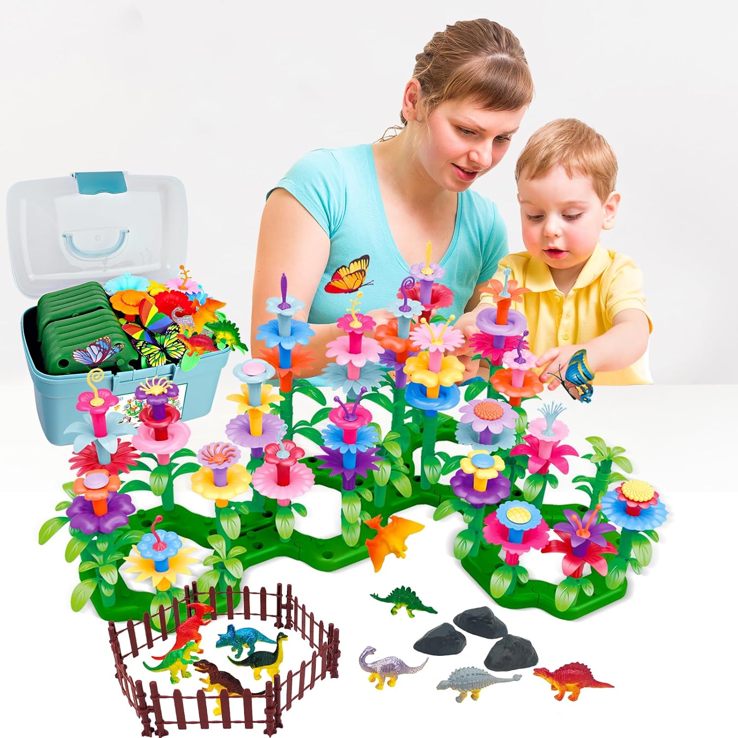 Toys Gifts for Age 2 3 4 5 6,167 PCS Dinosaur Flower Garden Building Blocks
